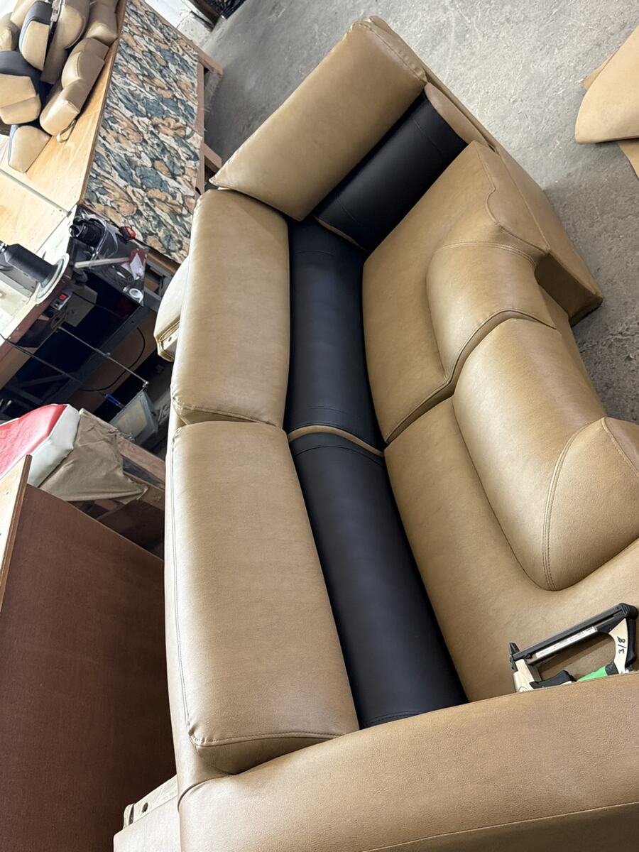 Two-tone custom upholstered bench seat