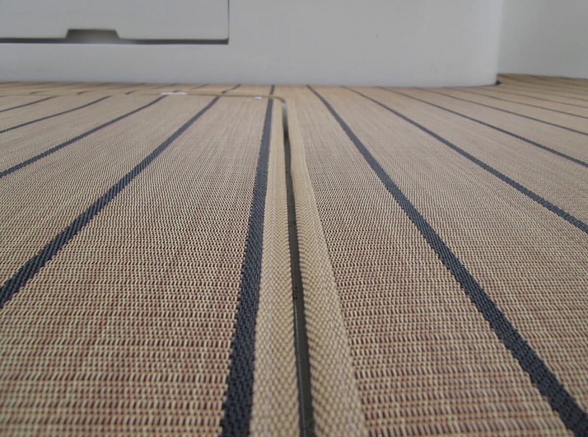 Custom fitted marine flooring with striped finish